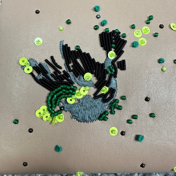 Coach Meadowlark Songbird Large Accordion Women Beading Stitching Leather Wallet - Picture 5 of 16